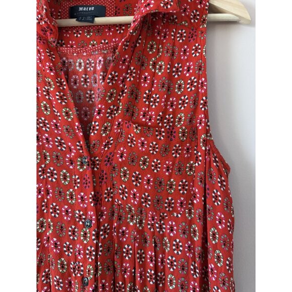 Anthropologie Maeve Daisy Red Button Down Sleeveless Midi Shirtdress Boho Artsy - Picture 9 of 10